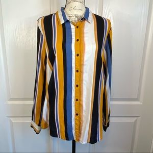 Midnight‎ Sky Color Block Stripe Long Sleeves Button Down Shirt Fall Colors Work